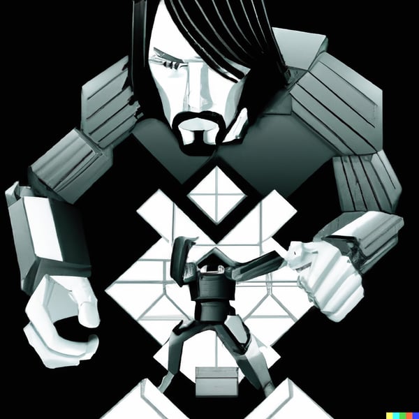 DALL·E 2023-03-16 14.27.28 - keanu reeves fightinng a robot, geometric style