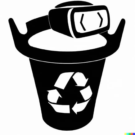 DALL·E 2023-04-05 11.27.41 - a virtual reality headset being thrown into a trash can, in the style of the blac and white UK Recycling sign