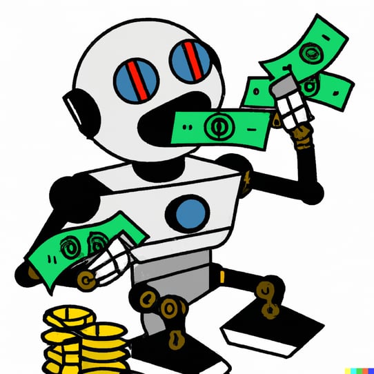 DALL·E 2023-04-24 14.13.24 - a robot eating paper money and coins, vector art