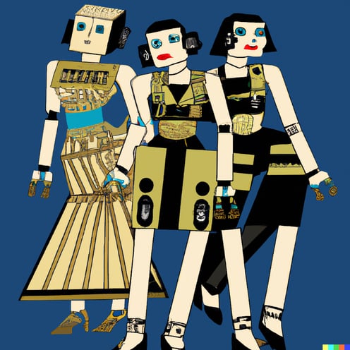 DALL·E 2023-05-17 14.03.25 - 1920s robots in flapper dresses, in an art deco style
