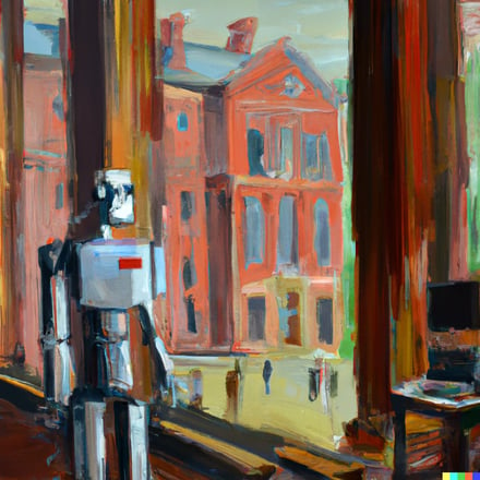DALL·E 2023-07-05 13.48.46 - a robot teaching at Harvard, oil painting