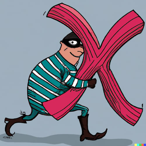 DALL·E 2023-08-09 15.20.57 - a man dressed like a robber, stealing a giant X, cartoon