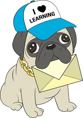 with an envelope sticking out of mouth