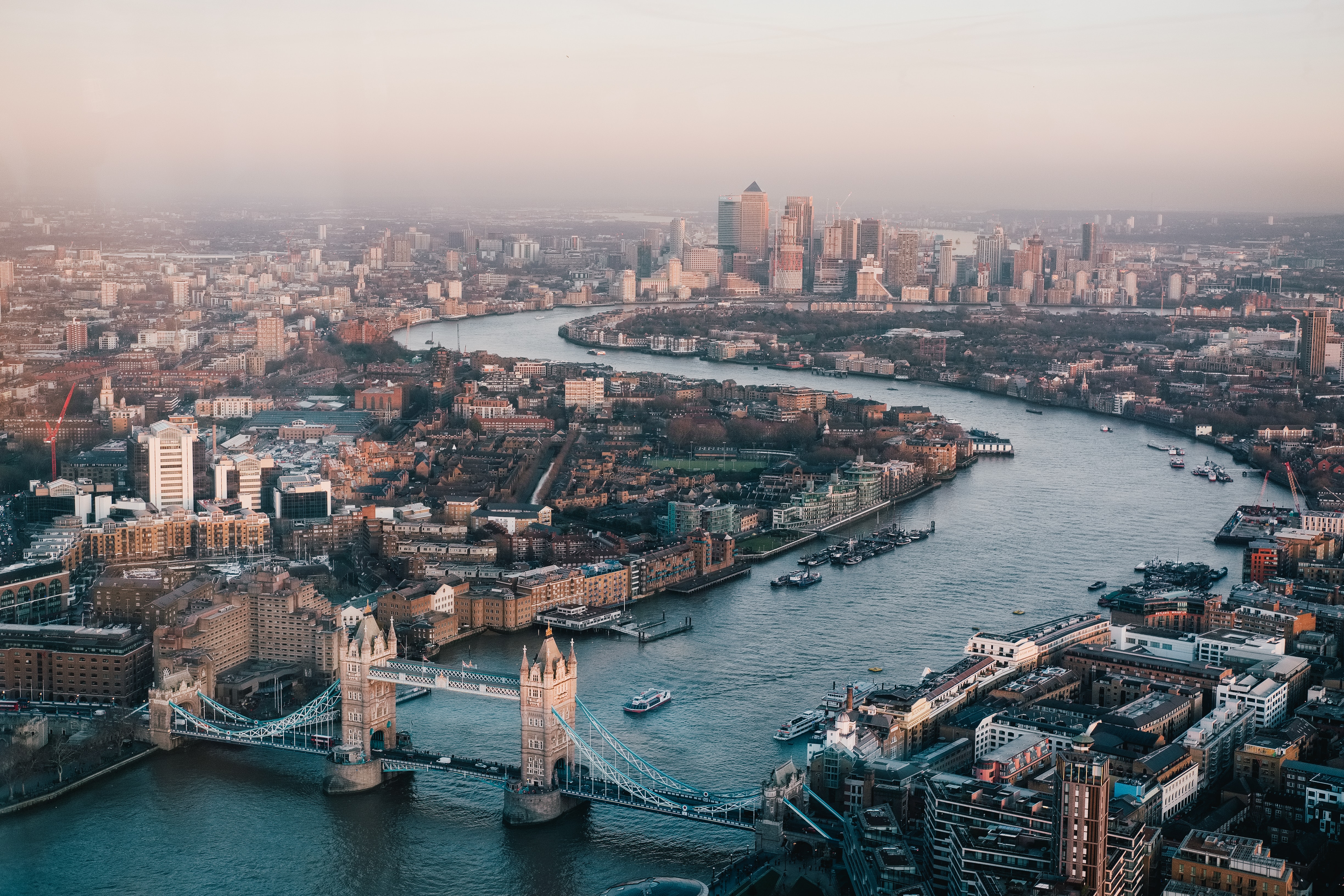 Birdseye view of Tower Bridge and the River Thames