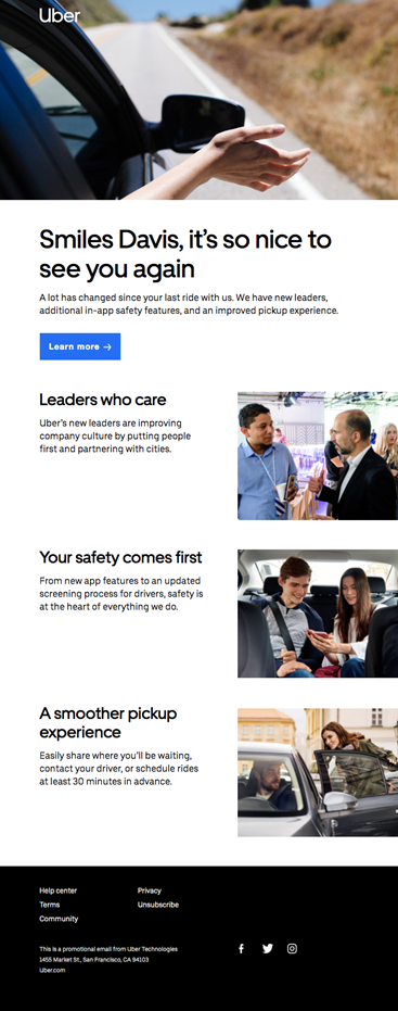 Uber re-engagement email